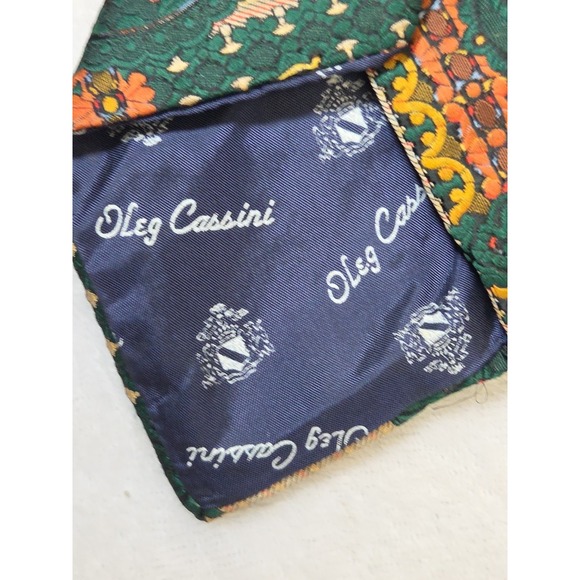 NEW! 1970s Mens Neckie VINTAGE Paisley Floral Green Orange Tapestry Oleg Cassini - Picture 7 of 12